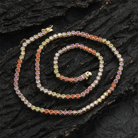 BEZEL-SET RAINBOW TENNIS NECKLACE