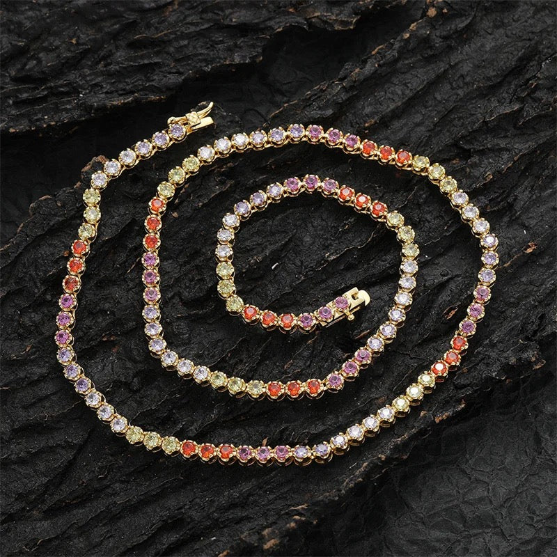 BEZEL-SET RAINBOW TENNIS NECKLACE