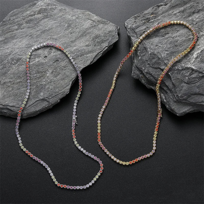 BEZEL-SET RAINBOW TENNIS NECKLACE