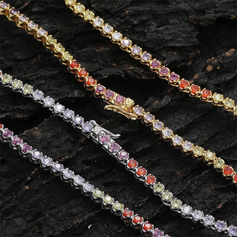 BEZEL-SET RAINBOW TENNIS NECKLACE