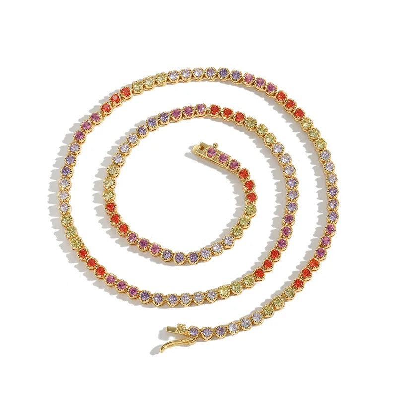 BEZEL-SET RAINBOW TENNIS NECKLACE