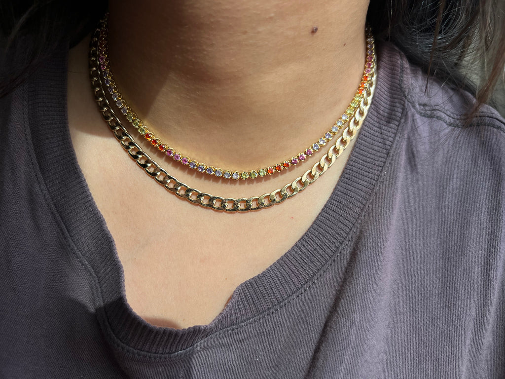 BEZEL-SET RAINBOW TENNIS NECKLACE